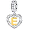 GLOWDAS Lettera E Charms Iniziale Collana Ciondolo, 18k Placcato Oro Letra e, 925 Argento Sterling Cuore Alfabeto Ciondoli CZ Perline, Fit Bracciale di Donna Pandora, Regali per Esposa/Esposo/Fidanzamento
