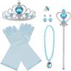 Vicloon 8 PCS Nuovi Accessori per Vestire Principessa con Diadema, Guanti, Bacchetta Magica, Orecchini, Anello, Collana per Ragazze di 3-10 Anni（Blu）