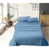 IlGruppone Completo Letto No Stiro Prodotto Italiano Set Lenzuola Tinta Unita Effetto Raso Lenzuolo sotto Fino 30 Cm con Angoli Elasticizzati sopra Federe - Azzurro - Una Piazza e Mezza