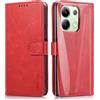 ARRYNN Cover per Xiaomi Redmi Note 13 4G (6.67) con Vetro temperato,Portafoglio in Pelle Cover Xiaomi Redmi Note 13 4G,Custodia a Libro Supporto Magnetica Portafoglio Per Xiaomi Redmi Note 13 - Rosso