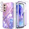 SHEDEER Cover per Samsung Galaxy A55, Cover per A55 Glitter Protezione Fotocamera & Vetro Temperato & Paraurti, Custodia per Galaxy A55 360 Protezione, Aesthetic, Brillante,Antiurto,Antigraffio,Viola