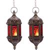 Nuptio Lanterna Candela Marocchina Appesa Portacandele Lume Lampada Ramadan 2 Pezzi Metallo Vetro Lanterne Decorative Marroni per Candele per Soggiorno Balcone Patio Halloween Decorazioni Natalizie