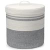 Goodheim Cesto Portabiancheria con Coperchio Cesta in Corda di Cotone, Bucato e Giochi Bambini, Cestino Piccolo Della Biancheria, Cestone Biancheria Ceste Portaoggetti Bianco (Grigio,35x42cm)