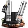 LEBENLANG Macina Pepe e Sale Elettrico - Acciaio Inox, Base Di Ricarica Verticale & LED I Macina Sale e Pepe Elettrico Ricaricabile I Macinino Spezie Set Grinder & Saliera Elettrica Porta Trita Macine