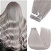 Silk-co Extension Capelli Veri Adesivo #Grigio Tape in Hair Extension con Biadesivo 2g * 10pz Capelli Umani 30cm