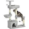 PawHut Tiragraffi per Gatti in Truciolato con Palo in Sisal, Casetta, Posatoi e Trespoli, 65x30x104 cm, Grigio Chiaro