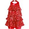 inhzoy Vestito Pattinaggio Artistico Bambina con Paillettes Leotard Vestito Danza Moderna Jazz Tutu Balletto Dancewear Abiti da Ballo Latino Costume Ballerina Samba Rosso 12 Anni