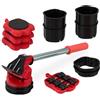 Relaxdays Set di Sollevatori e Rulli per Mobili, per Trasporto e Trasloco, Fino 150 kg, Girevoli, 8 Attacchi, Rosso/Nero, Gomma, 2,5 x 8 x 10 cm