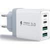 Aioneus Caricatore USB C Rapido 40W 4Porto Presa USB Caricatore Multipla PD & QC3.0 Carica Cellulare, Spina Alimentatore Caricabatterie per Samsung S22 S23 S24 iPhone 15 16 14, Spinotto Muro Adattatore