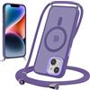 Yoedge Magnetica Cover per iPhone 15 6,1 con Cordino, Compatibile con MagSafe, Custodia Traslucida Opaca Hard PC Sottile TPU Antiurto Protettiva Case con Tracolla Laccio Corda Collana, Viola