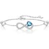 Qings Bracciale Infinito Donna Argento Sterling 925 - Qings Braccialetto in Pietre di Nascita a forma di Cuore, Regolabile Gioielli Regalo Compleanno per Mamma Ragazze