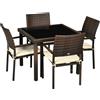 Outsunny Set da Giardino con Tavolo e 4 Sedie con Cuscini in Rattan PE Marrone