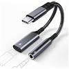 TEFLOTY Adattatore e Ricarica per Cuffie USB C, 2 in 1 Jack da 3,5 mm USB C PD 60W Ricarica Rapida per Auricolari Splitter C ompatibile con iPhone 15/Pro/Max, Samsung S24/S23, Hua wei usw