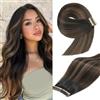 YDDM Extension Capelli Veri Biadesivo 20pcs 60cm 50g Nero naturale con castano extension biadesive capelli veri Tape In Extension Capelli Veri Extension Adesive Capelli Veri(24inch,1B/1B/6#)