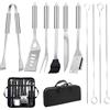 Teenza 11Pcs Kit BBQ Accessori Barbecue Professionale In Acciaio Inox, Pratico Utensili Barbecue Attrezzi Con Borsa Portatile, Set Barbecue Accessori Regalo Uomo Cortile Campeggio All'aperto Cucina Picnic