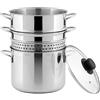 INOXPRAN 540629, Cuocipasta Inoxpasta in Acciaio Inossidabile, Cestello a Vapore con Coperchio in Vetro da 22 cm, Pentola e Scolapasta Insieme, Utilizzabile nel Gas, Piastra Elettrica e Vetro Ceramica