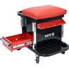 Yato - Sgabello Professionale da Officina con 2 cassetti, vano portaoggetti e ripiano, Girevole a 360°, 4 Ruote, Stabile e Leggero, con Portata di 150