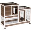 PawHut Conigliera in Legno con Ruote, Vassoi Estraibili e Casetta, 110x50x86cm, Marrone e Bianco|Aosom