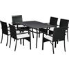 Outsunny Set da Giardino 7 Pezzi in Rattan PE con Tavolo da Pranzo 150x90x72 cm e 6 Sedie 58x62x87 cm con Cuscini|Aosom