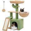 PAWZ Road Albero per gatti a forma di cactus, con tappetino tiragraffi e grande amaca, torre per gatti con condominio, piccola torre per gatti, comodo cestino per gatti da interno, 80 cm, verde