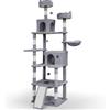 VOUNOT® Castello per Gatti XXL con Tiragraffi, Albero per Gatti con 2 Trespoli e 3 Piattaforme, Accessori Inclusi, Altezza 215cm, Grigio