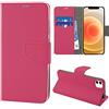N NEWTOP Cover Compatibile con Apple iPhone 12 Mini, HQ Lateral Custodia Libro Flip Chiusura Magnetica Portafoglio Simil Pelle Stand (Fucsia)