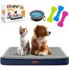 Lovpet® Letto ortopedico per cani M 76x51x7.6 cm, Cestino Cookie, con Ciotola + 3X Ossi da Masticare, Divano per Cani di Piccola, Media e Grande Taglia, Sfoderabile e Lavabile, Blu Navy/Grigio Chiaro
