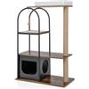 COSTWAY Albero Tiragraffi per Gatti 18 cm, Albero per Gatti Alto con Struttura in Metallo, Cuccia per Gatti, Palo in Corda di Juta, Pannello in Sisal e Pallina Sospesa (Nero e Marrone)