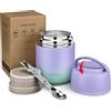 Itslife Thermo per Alimenti 500ml, Contenitore Termico per Alimenti di Acciaio Inossidabile con Cucchiaio Pieghevole, Isotermico Sottovuoto per Cibi Caldi e Freddi (Blu-Viola)