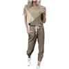 Masrin Tracksuit da donna, set da due pezzi, estivo, leggero, per il tempo libero, maglietta a maniche corte, con blocco di colore, patchwork, tuta da jogging, spiaggia, yoga, allenamento, sport,