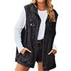 Generic Gilet Anni 70 Donna Hippy - Gilet di jeans da Donna Cappotto medio lungo con colletto rovesciato Giacca di jeans Senza Maniche Piumino Collo