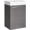 Baikal Set di mobili da bagno 45 cm. Include mobile con lavandino. Melamina 16 mm. Mobile montato. Lavabo incassato. Senza Specchio 1 Porta Maniglia Orizzontale Cenere