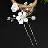 Wambere 4 forcine per capelli da sposa, da sposa, con perle e fiore, a forma di U, in cristallo, per spose, damigelle, ragazze, colore bianco B