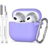 MHYALUDO Custodia per Airpods 3a generazione 2021,Custodia protettiva in morbido silicone per Airpods 3 con LED visibile sulla parte anteriore,con kit di pulizia,Lilla