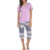Uniexcosm Pigiama Donna Estivo con Colletto Aperto e Bottoni Pigiama da Donna Corto Estivo Set da Donna con Pantaloni Corti Stampati a 3/4 PAT3 XL