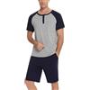 Enjoyoself Pigiami Due Pezzi da Uomo in Cotone per Estate, Morbido e Traspirante,Tipo B-Grigio/Blu Marino,3XL