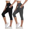 Merlvida Leggins Sportivi Donna 3/4 Vita Alta Leggings Capri con Tasche Coprenti Pantaloncini Palestra Elasticizzati Pantaloni Pinocchietto Estivi per Yoga Fitness Corsa