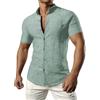 JOGAL - Camicia da uomo in lino a maniche corte, vestibilità normale, estiva, con abbottonatura Button Down, per il tempo libero, Viola/Grigio, L