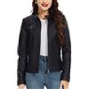 Fahsyee Giacche in pelle con zip per donna moto Faux PU moto Biker Outwear cappotto, Nero puro., X-Large