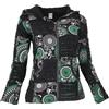 GURU SHOP Goa - Giacca patchwork, con cappuccio, stile boho, da donna, nero/verde, 48