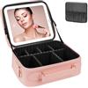 iFalarila Beauty Case da Viaggio con Ricaricabile Specchio a LED [3 colori e dimmerabile] Staccabile Porta Trucchi con Spazzole Organizzatore, Professionale Scatola da Viaggio Borsa Cosmetica-Rosa
