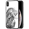 Mixroom - Cover Custodia in Silicone TPU Nero Opaco per iPhone 8 Fantasia Cavallo Bianco E Nero 597