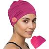 SWIMXWIN Cuffia Nuoto Capelli Lunghi Lycra DOLCEVITA Fucsia Donna Bambina Cuffia Piscina Tessuto Volume Ampio Allenamento Aquagym Triathlon Acque Libere Regalo Comoda Waterpolo