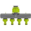 Avilia Divisorio Fontana a 4 Vie Indipendenti per Irrigazione - Rubinetto Multifunzione con 4 Uscite, Ottimale per Giardino e Orto, Antigelo, Adatto a Rubinetti da 1" e 3/4, Pressione 4 bar, 10x15x6cm