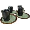 PintoMed PintoCer - Set di Tazzine per Caffè Espresso in Ceramica Gres (Nero/Verde, 4)