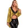 CHICTRY Blazer Donna Elegante Costume da Circo Giacca Lunga Velluto Capotto Frac con Paillette Costume da Festa di Halloween Carnevale Cospaly Oro XXL