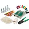 MutecPower - kit di strumenti di rete via cavo: Cavo tester + Pinza crimpatrice + 50 connettori RJ45 + 50 fermacavi da parete + 50 cable boots + 2 accoppiatore RJ45 + 50 fascette per cavi