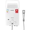 BreeRainz Scaldabagno a Gas Propano Butano GPL 6L 12KW, Scaldabagno Senza Serbatoio con Maniglia Portatile per Esterno, Camper, Campeggio e Cabina, Bianco