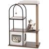 COSTWAY Albero Tiragraffi per Gatti 18 cm, Albero per Gatti Alto con Struttura in Metallo, Cuccia per Gatti, Palo in Corda di Juta, Pannello in Sisal e Pallina Sospesa (Bianco e Marrone)