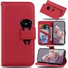 LEINUO Custodia per Apple iPhone 6/6s (4.7) PU Pelle Portafoglio Custodia Cover con Magnetica Flip Cover [Scomparti per Carte di Credito] [con Supporto],Rosso Gatto